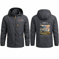 Thumbnail for Waco YMF-5 Stylish Jackets - Hooded Windbreaker - Poster - Charcoal