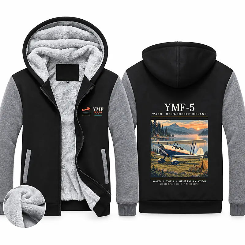 Waco YMF-5 Zipped Sweatshirts - Poster - Black & Gray
