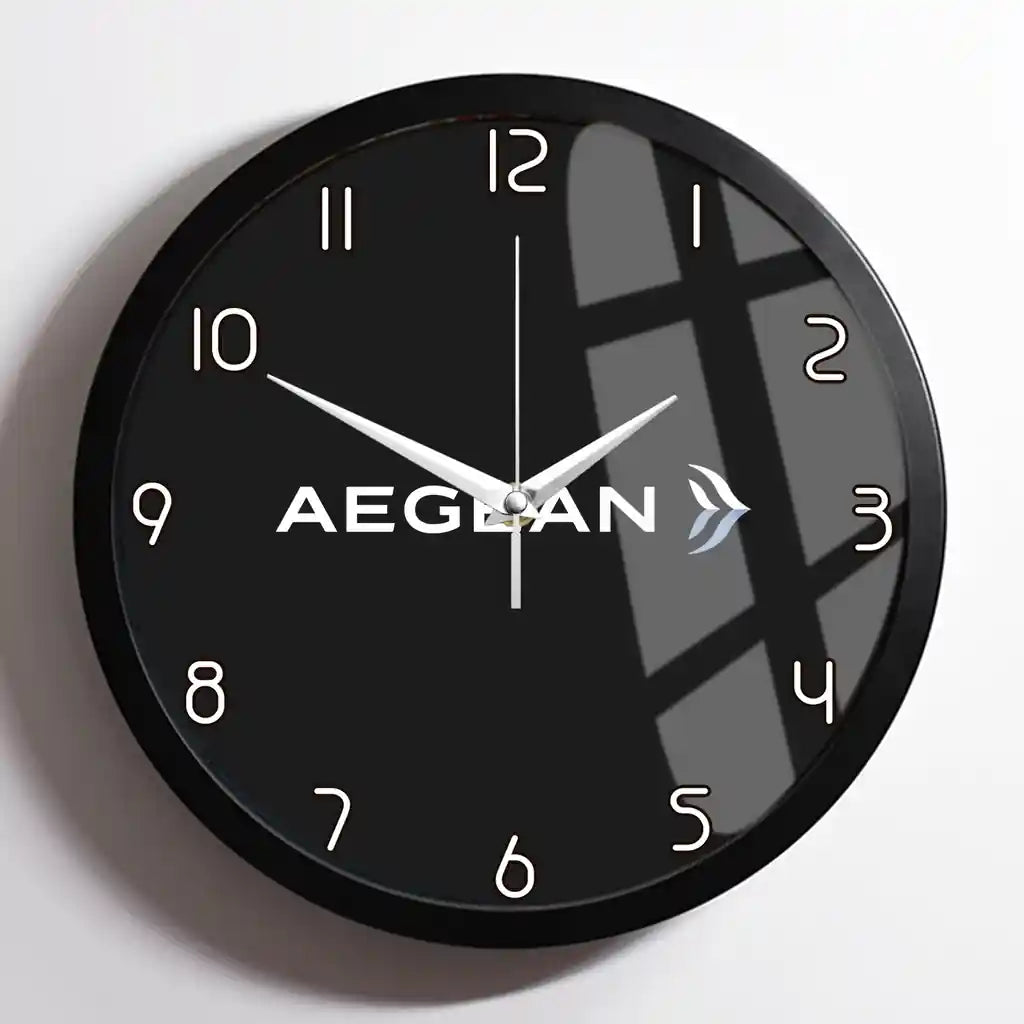 Aegean Airlines design on black framed wall clock