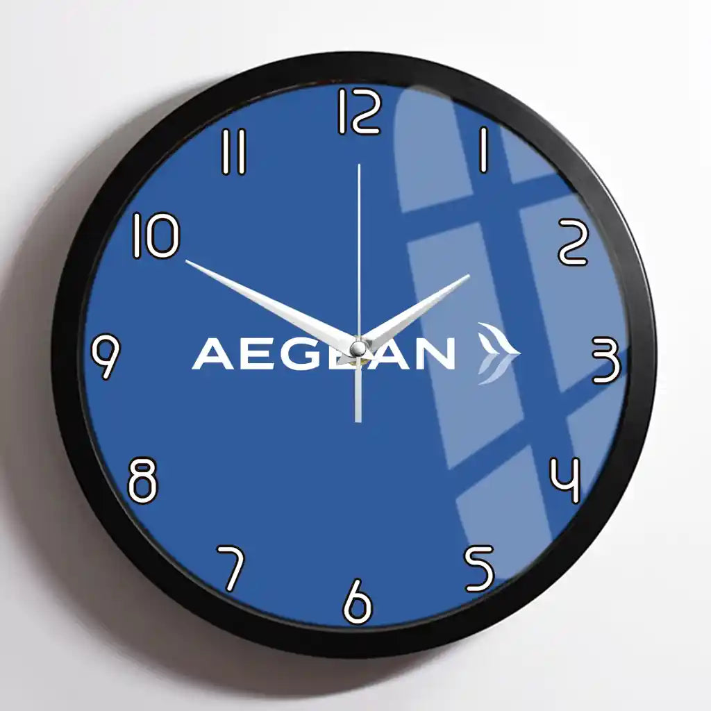 Aegean Airlines design on blue framed wall clock