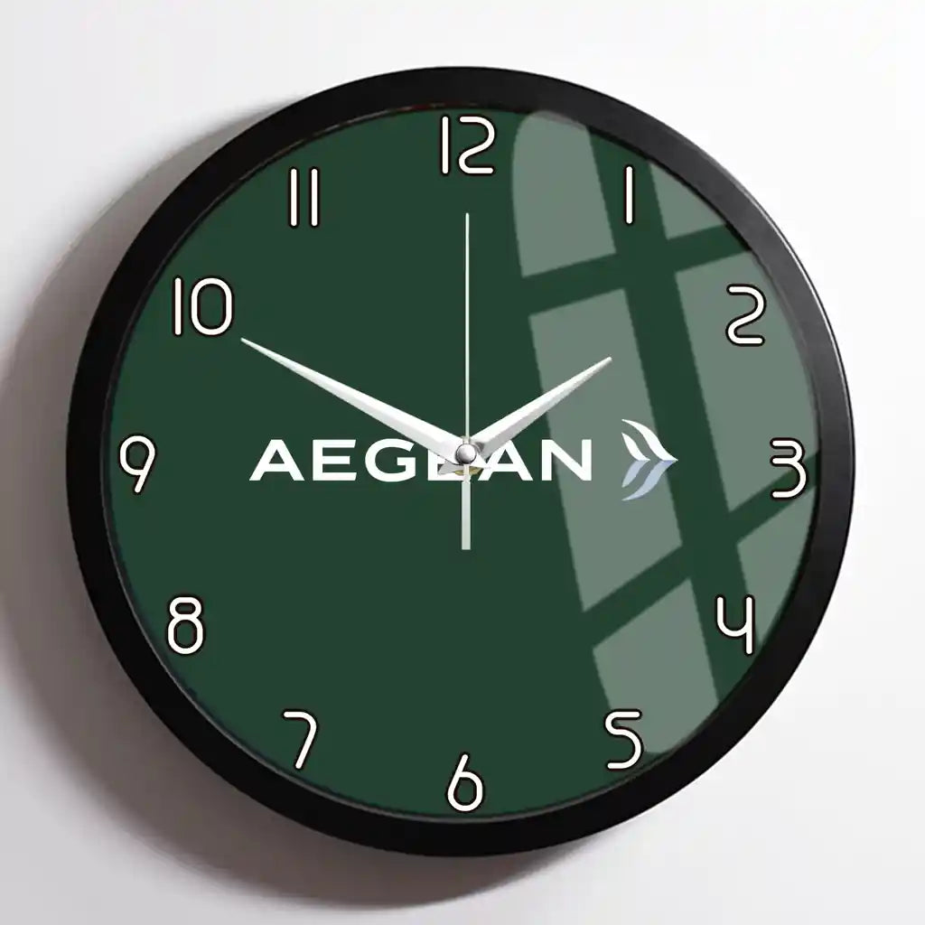 Aegean Airlines design on dark green framed wall clock