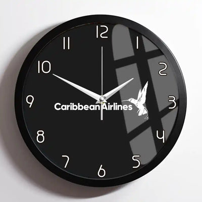 Carbbean Airlines design on black framed wall clock