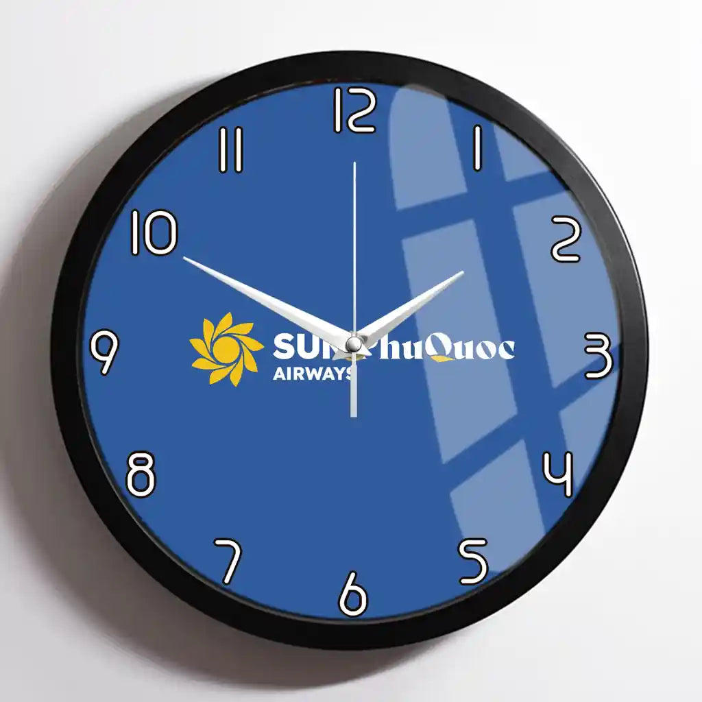Sun Phu Quoc Airways design on blue framed wall clock