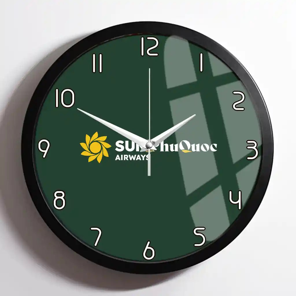 Sun Phu Quoc Airways design on dark green framed wall clock