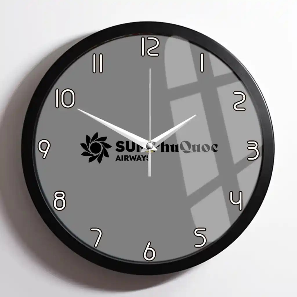 Sun Phu Quoc Airways design on gray framed wall clock