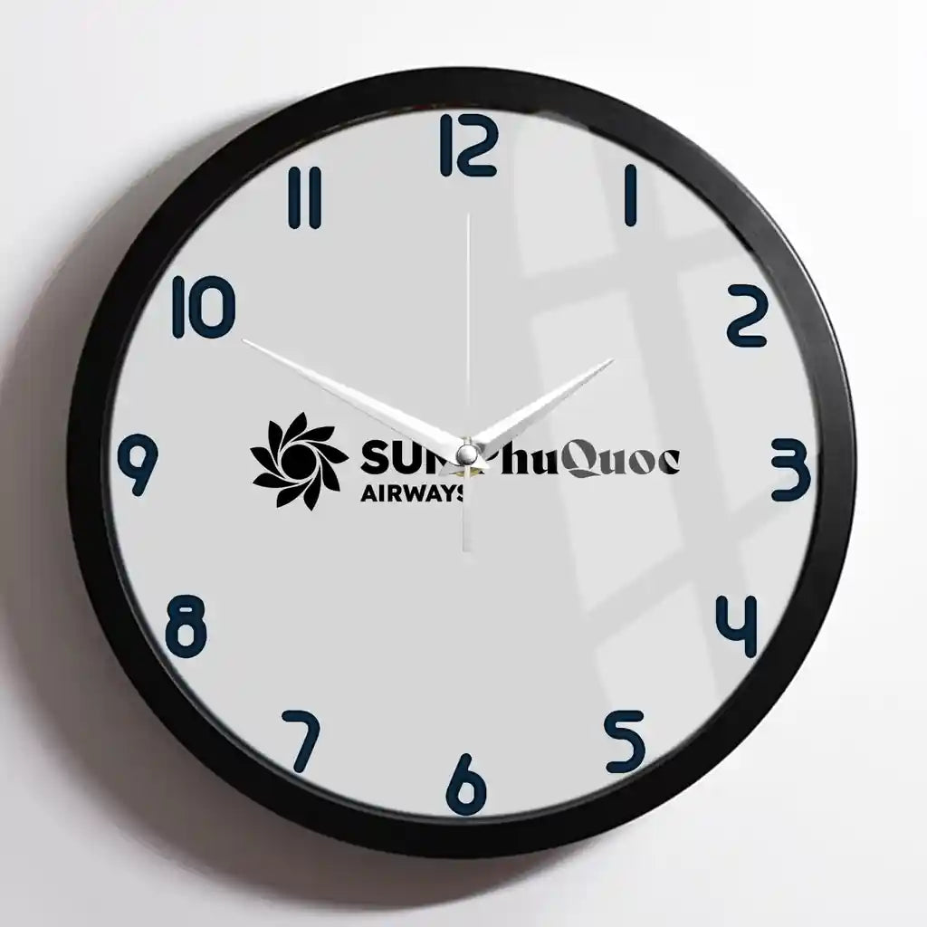 Sun Phu Quoc Airways design on light gray framed wall clock