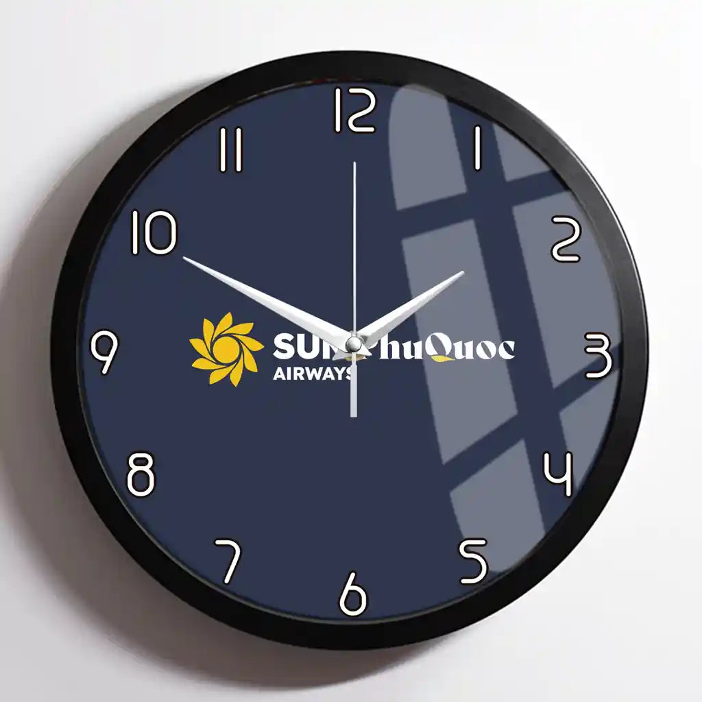 Sun Phu Quoc Airways design on navy blue framed wall clock