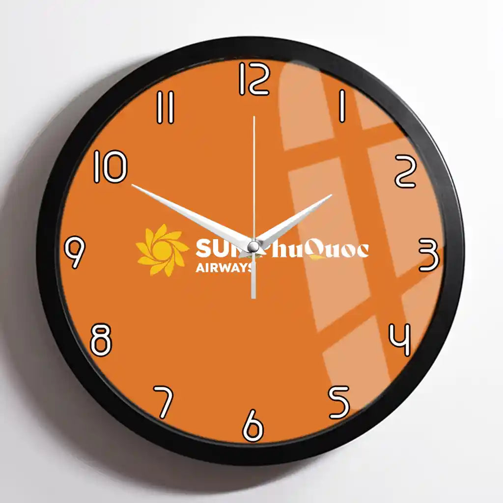 Sun Phu Quoc Airways design on orange framed wall clock