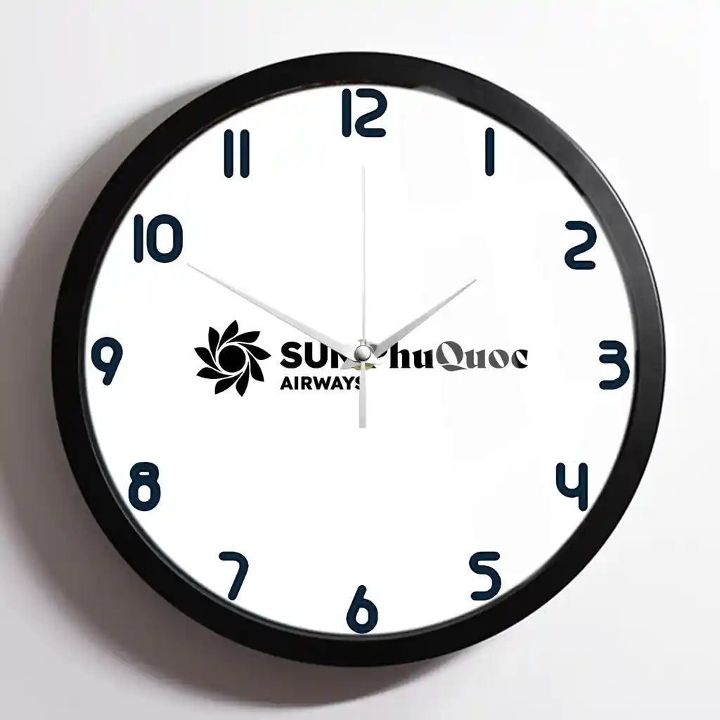 Sun Phu Quoc Airways design on white framed wall clock