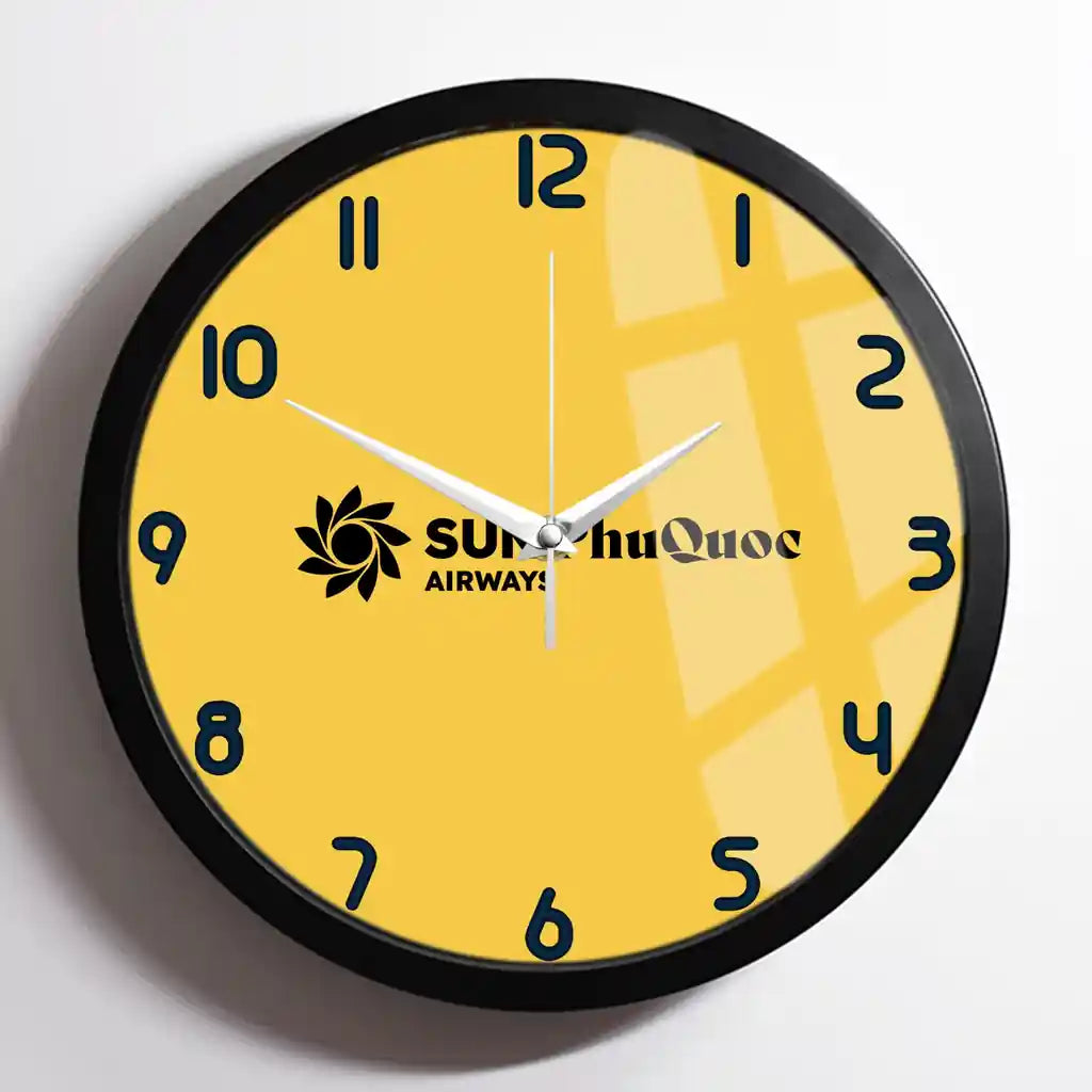Sun Phu Quoc Airways design on yellow framed wall clock