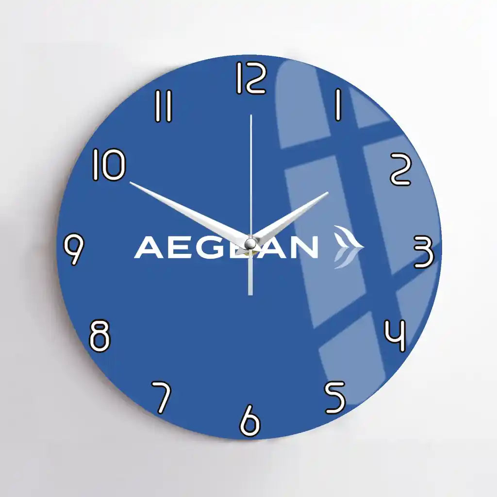 Aegean Airlines design on blue no frame wall clock