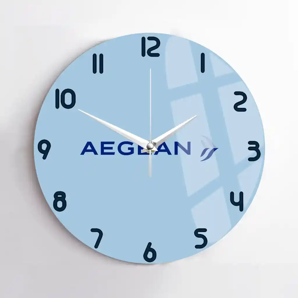 Aegean Airlines design on light blue no frame wall clock