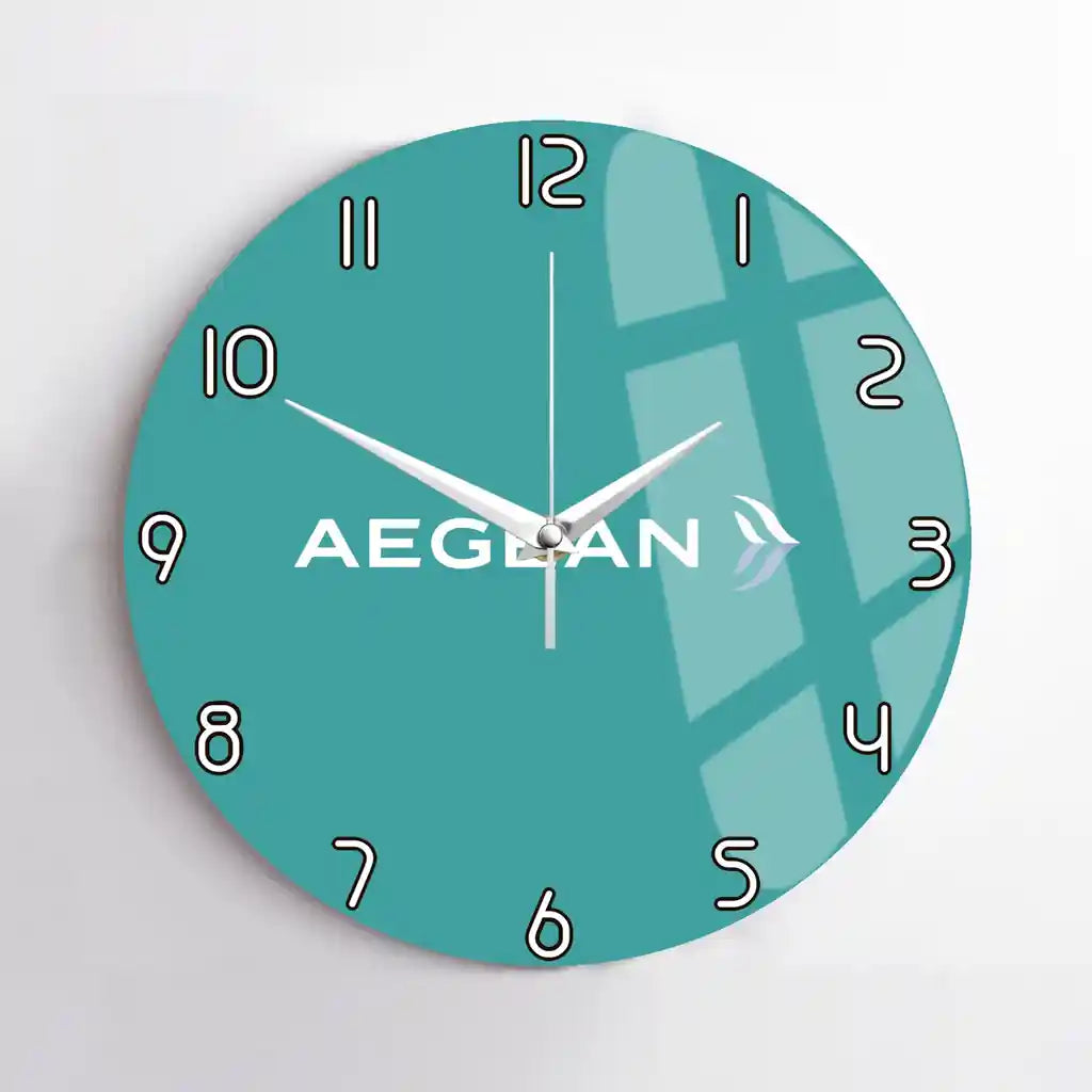 Aegean Airlines design on turquoise no frame wall clock