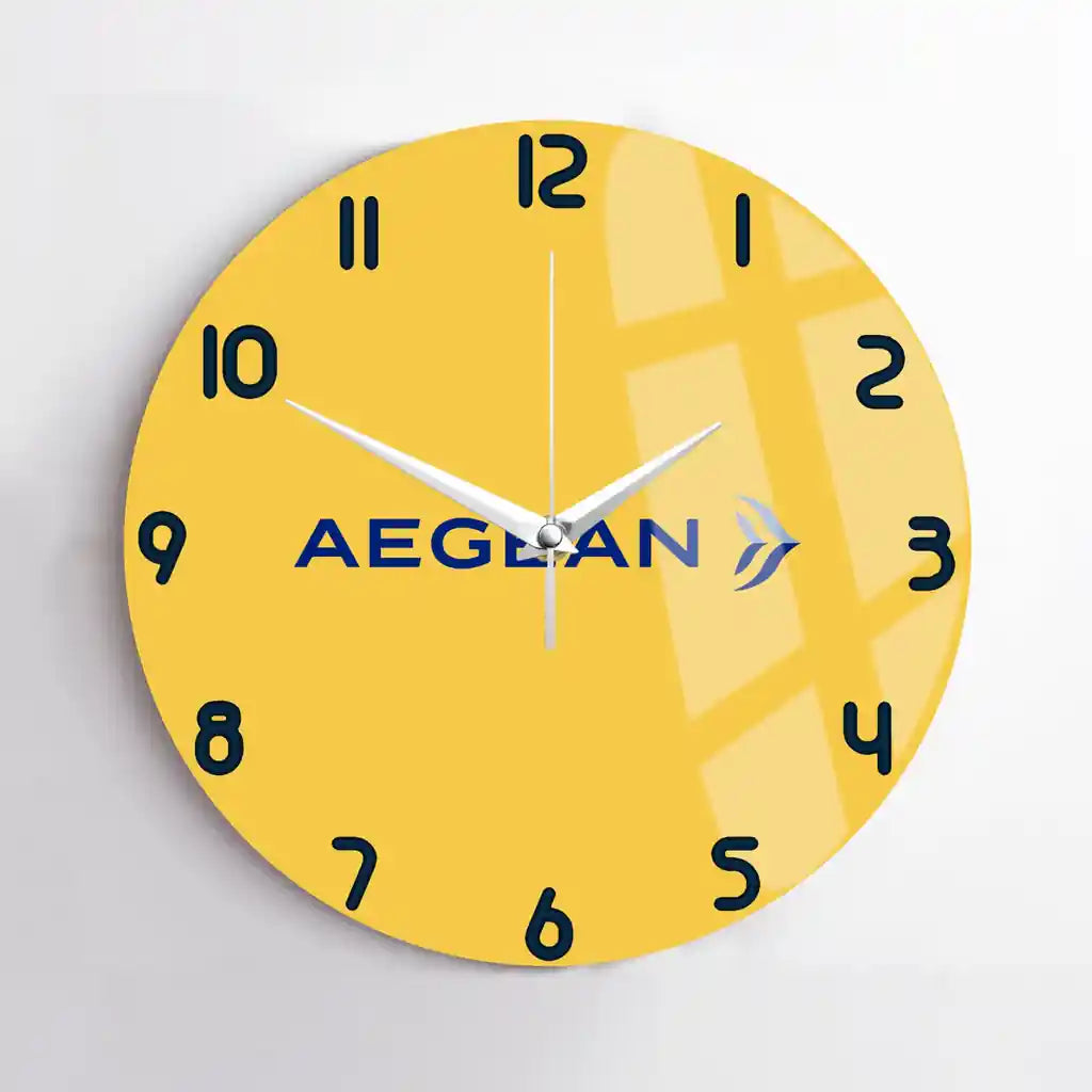 Aegean Airlines design on yellow no frame wall clock