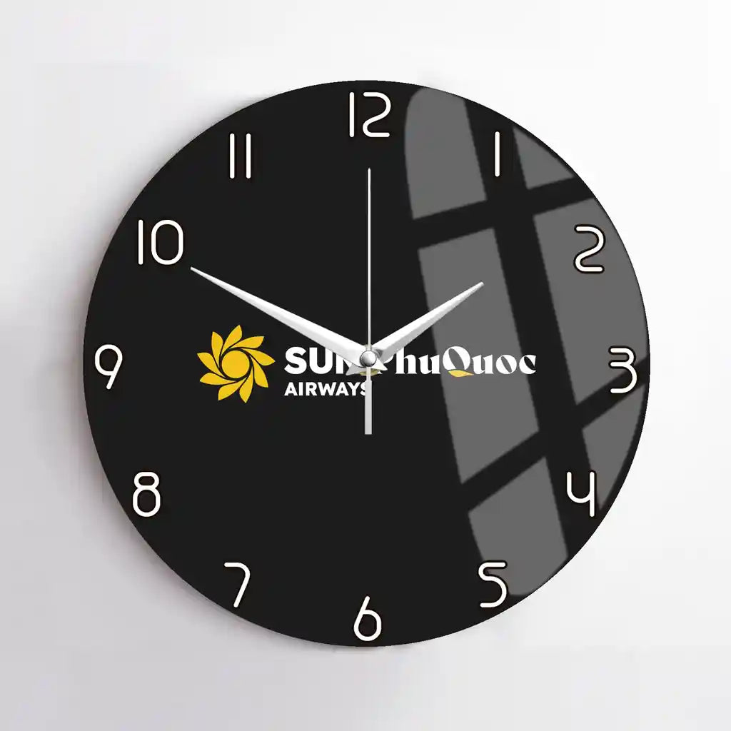 Sun Phu Quoc Airways design on black no frame wall clock