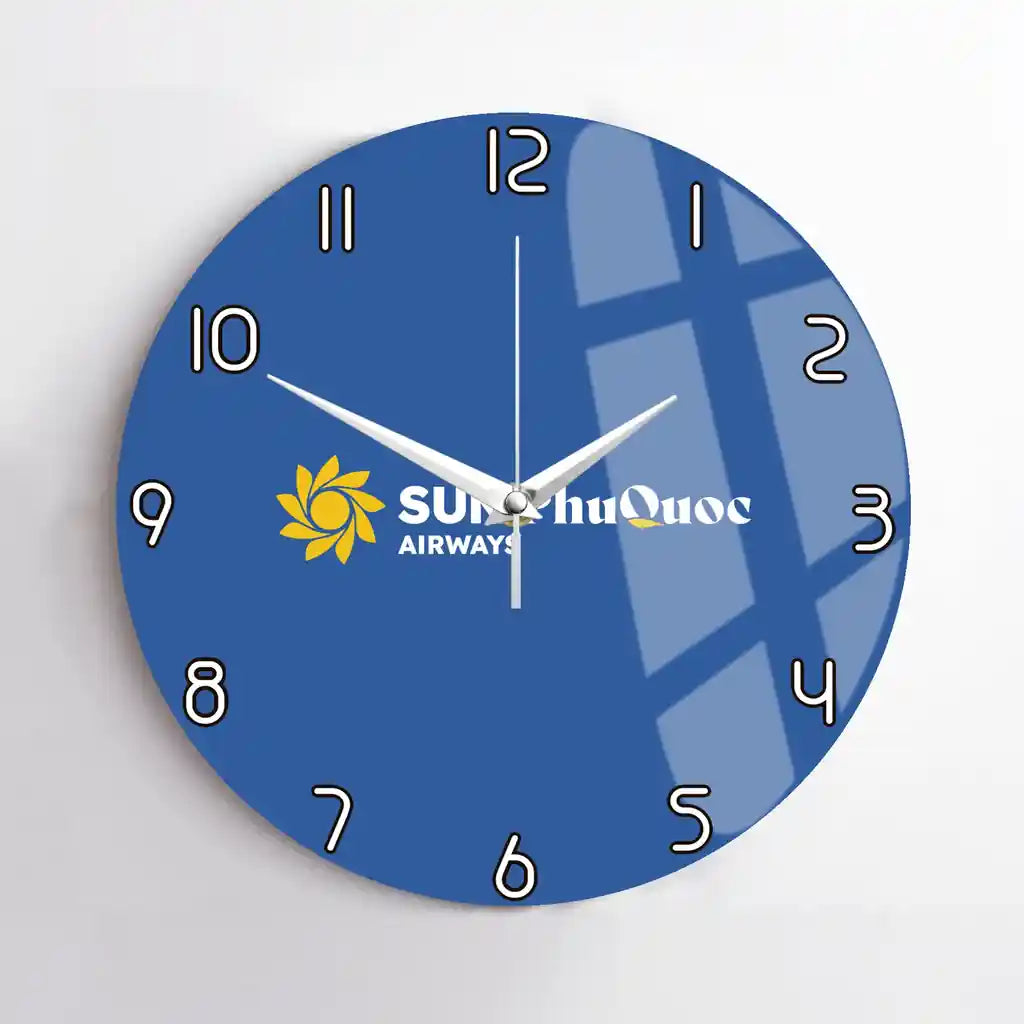 Sun Phu Quoc Airways design on blue no frame wall clock