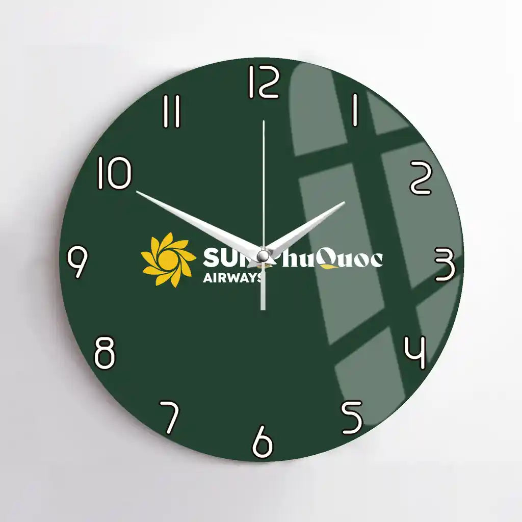 Sun Phu Quoc Airways design on dark green no frame wall clock