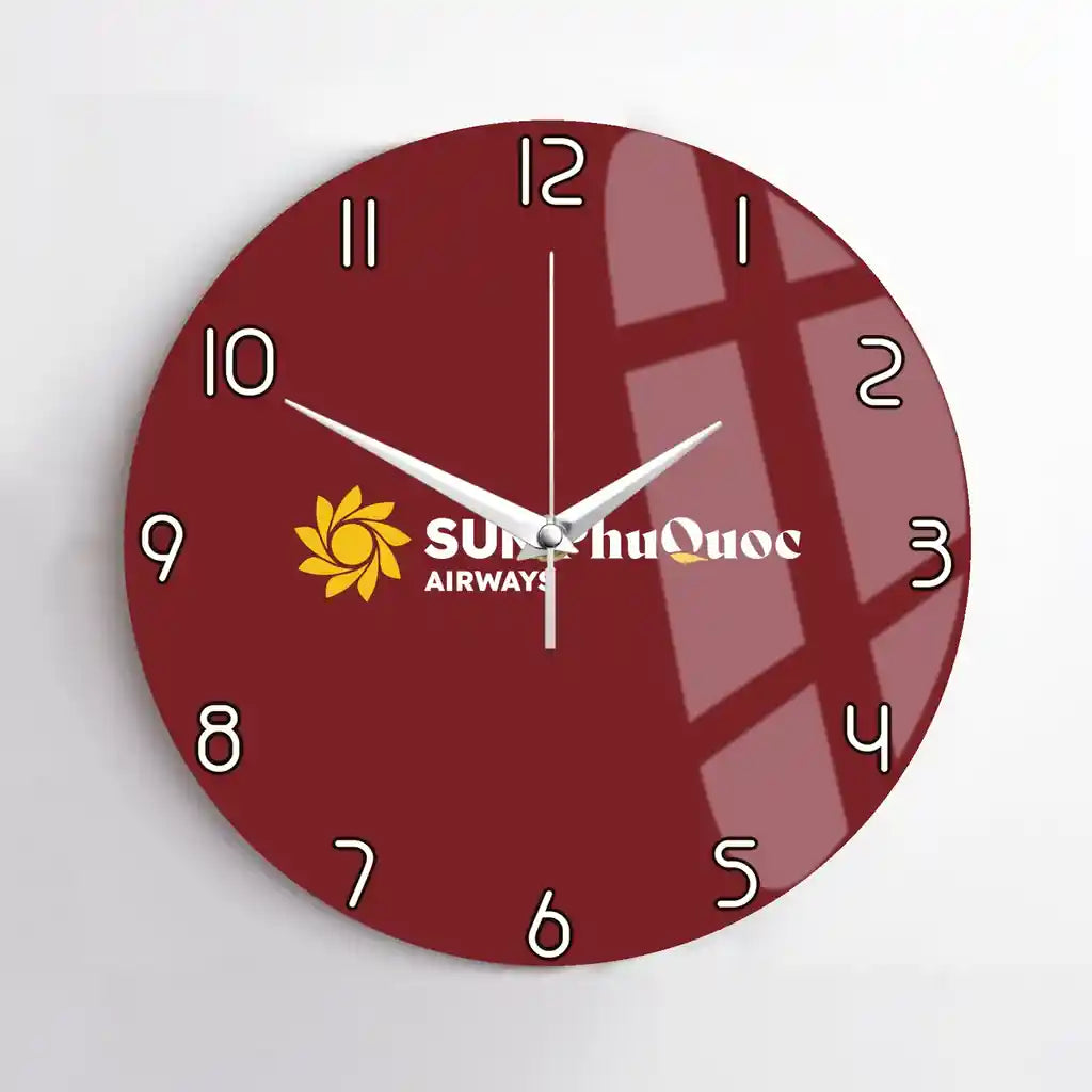 Sun Phu Quoc Airways design on dark red no frame wall clock