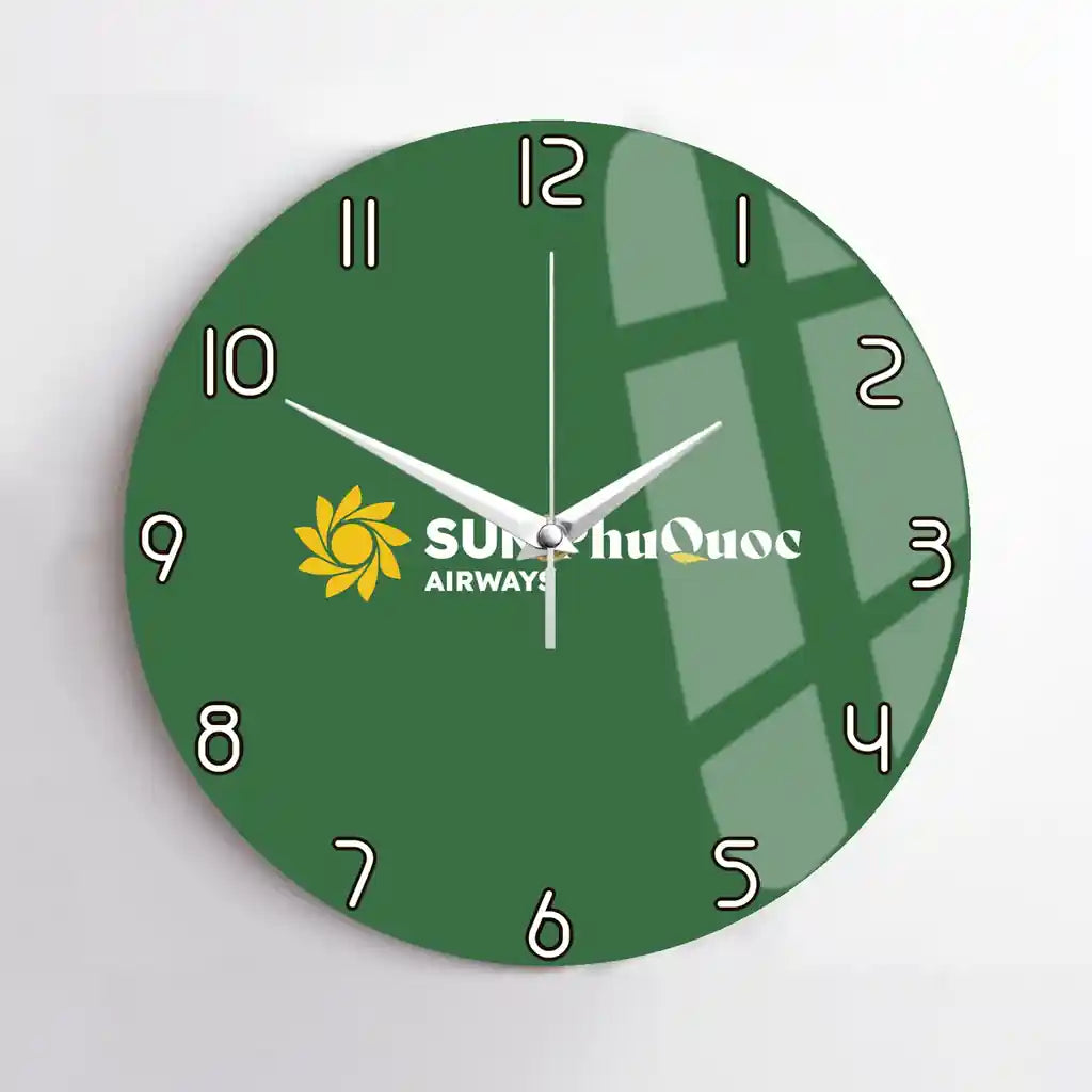 Sun Phu Quoc Airways design on green no frame wall clock