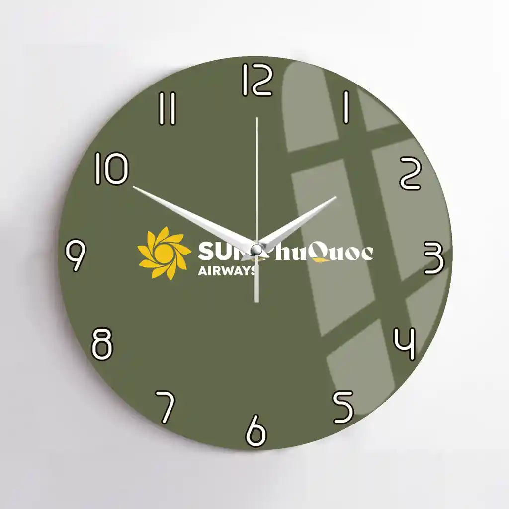 Sun Phu Quoc Airways design on green army no frame wall clock
