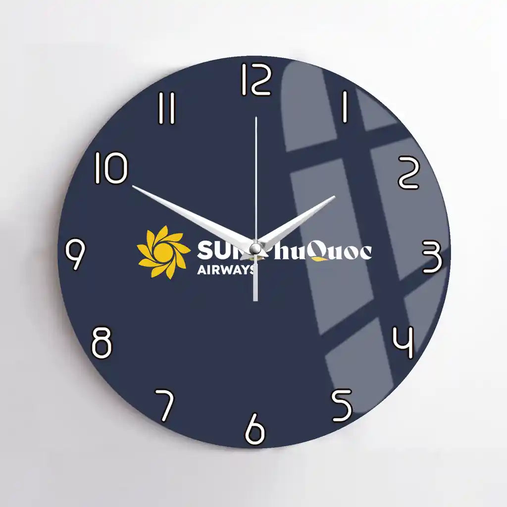 Sun Phu Quoc Airways design on navy blue no frame wall clock