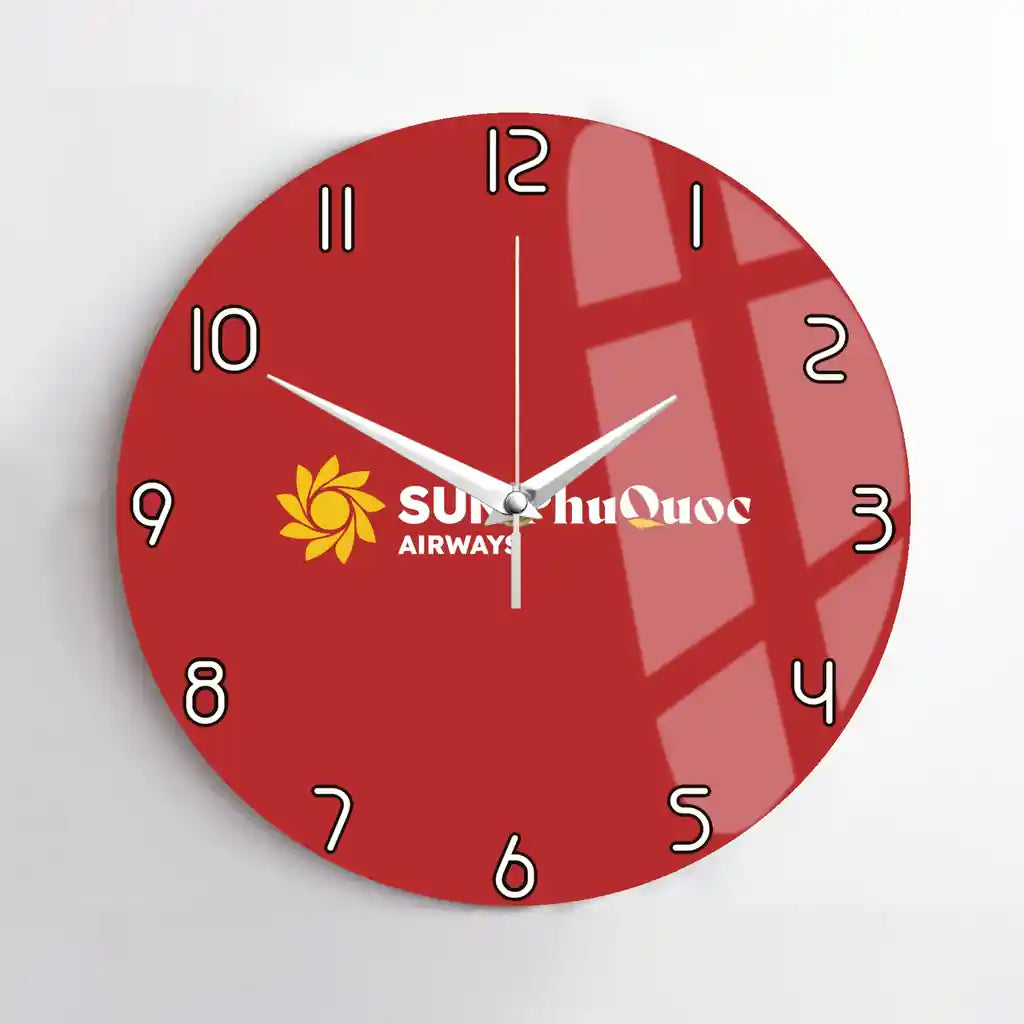 Sun Phu Quoc Airways design on red no frame wall clock