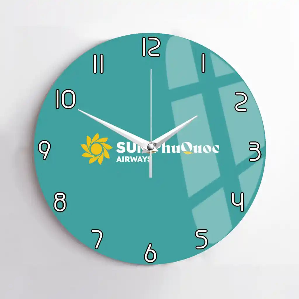 Sun Phu Quoc Airways design on turquoise no frame wall clock