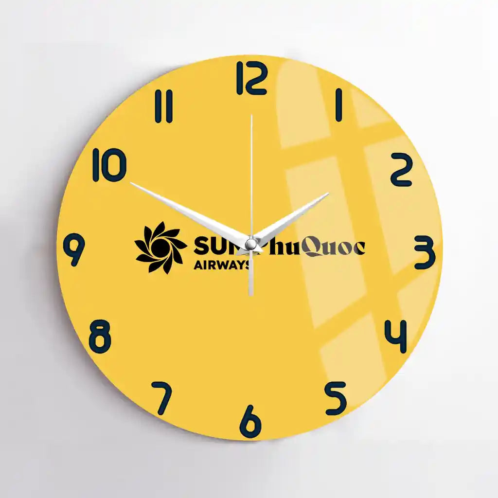 Sun Phu Quoc Airways design on yellow no frame wall clock