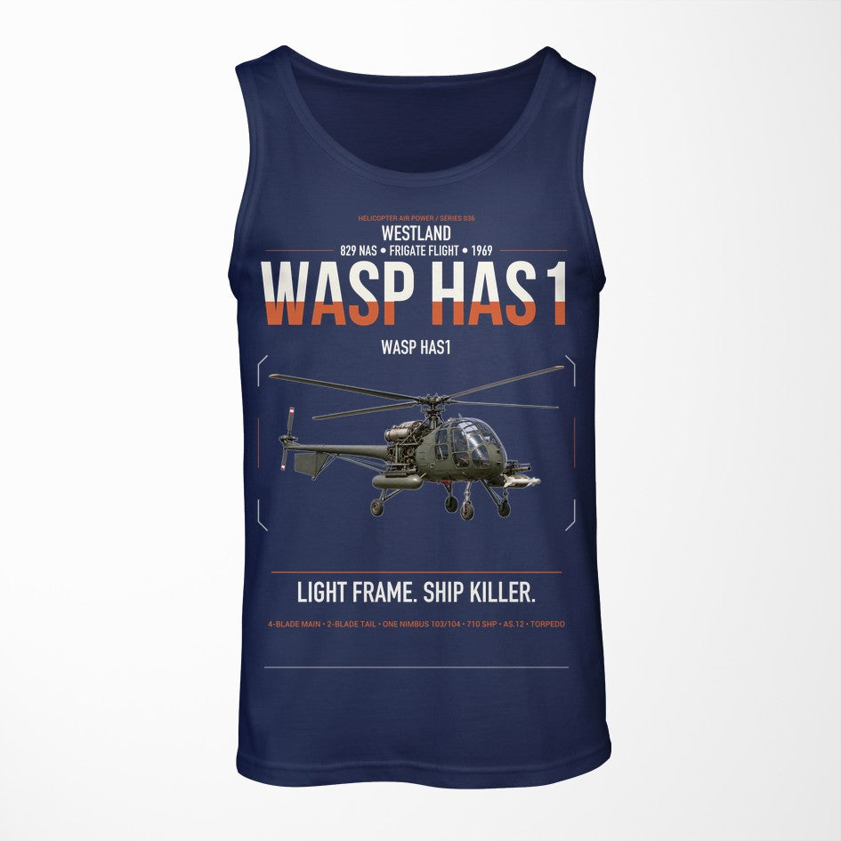 Westland Wasp HAS1 design on dark blue tank top