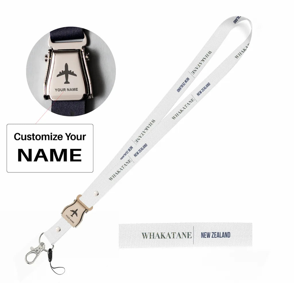 Whakatane City Series seat belt lanyard - white with name
