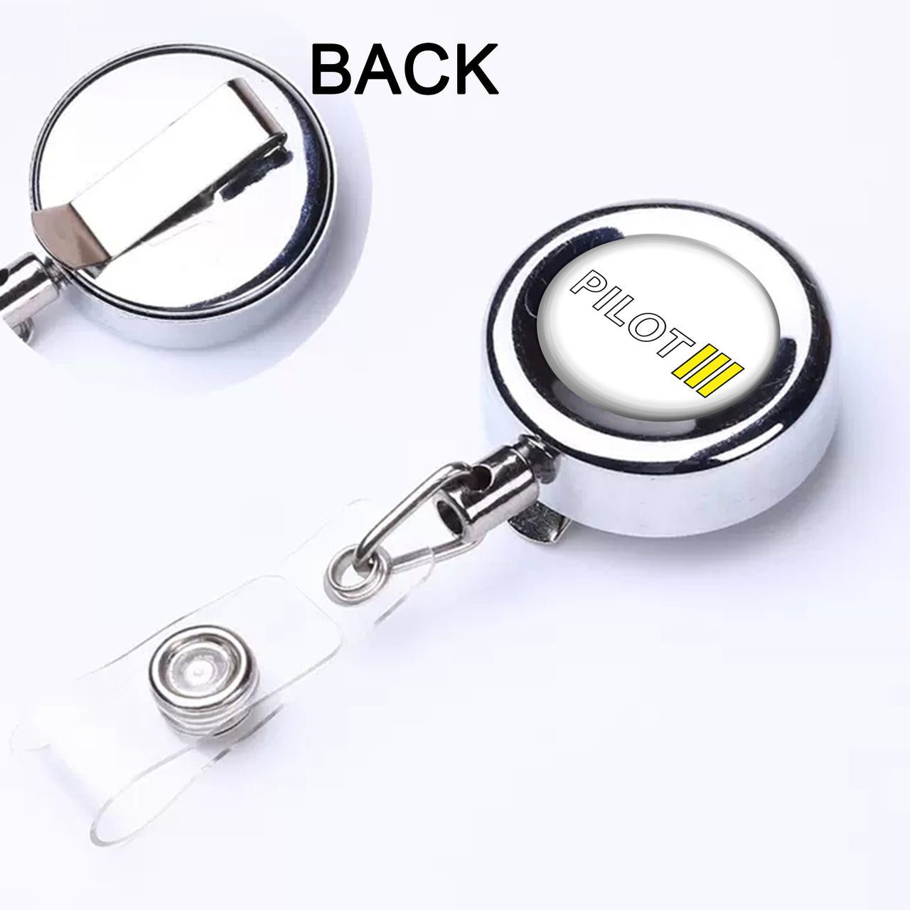 Pilot & Stripes (3 Lines) Designed Retractable ID Card Badge