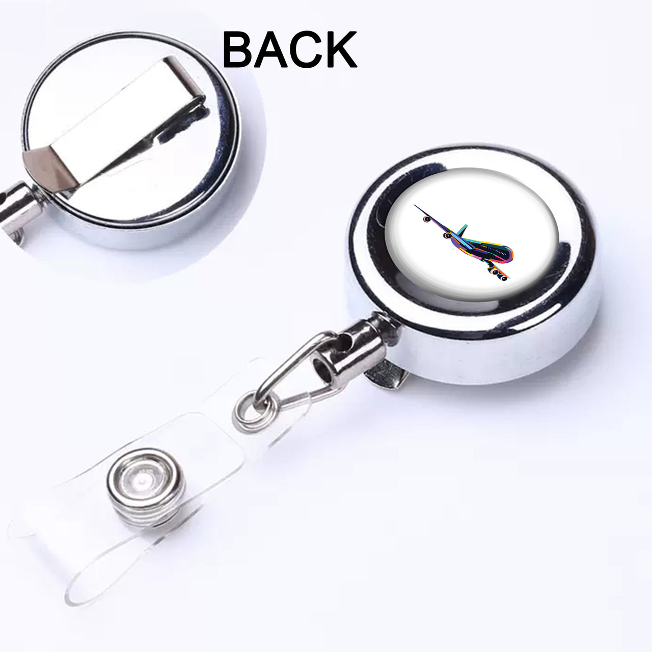 Multicolor Airplane Designed Retractable ID Card Badge