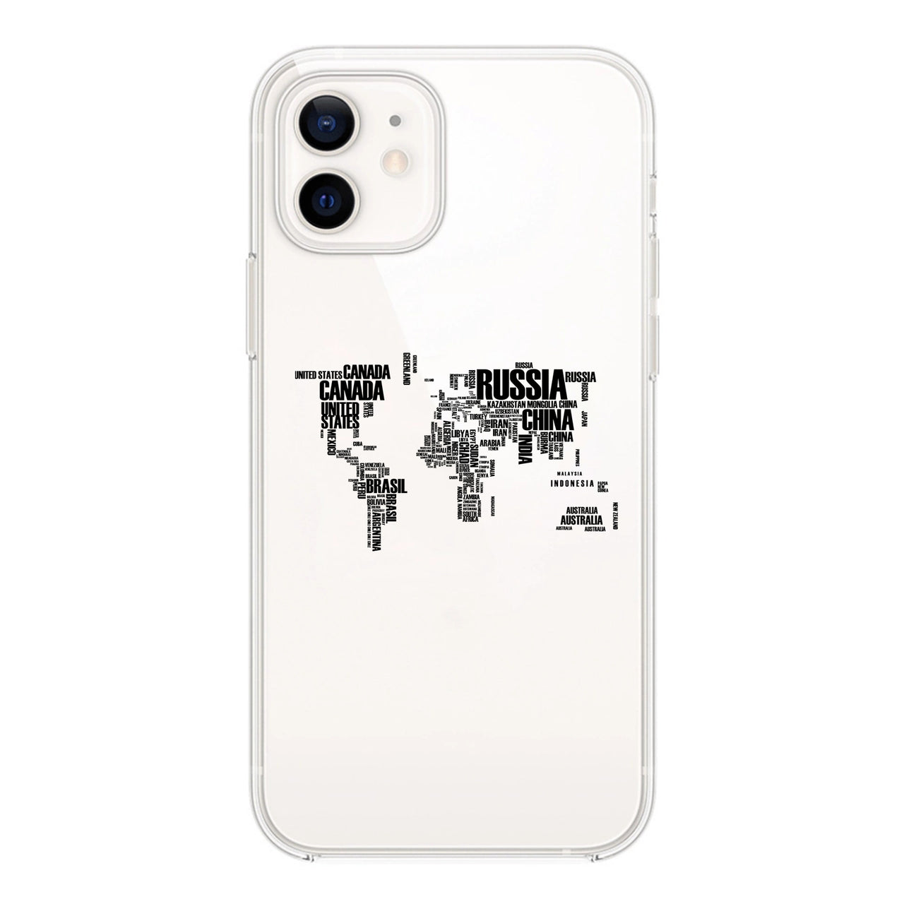 World Map (Text) Designed Transparent Silicone iPhone Cases