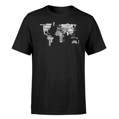 World Map (Text) design on black single side