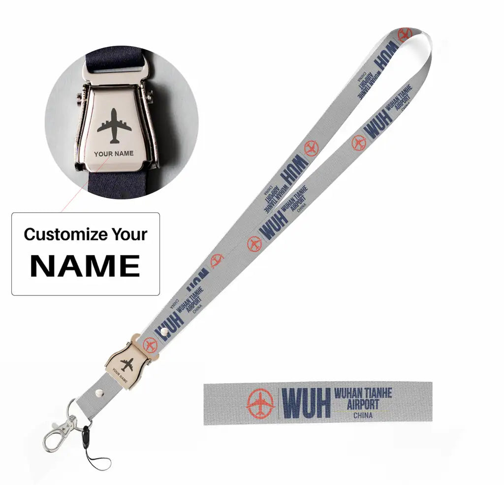 Wuhan Tianhe International Airport (WUH) seat belt lanyard - light gray with name