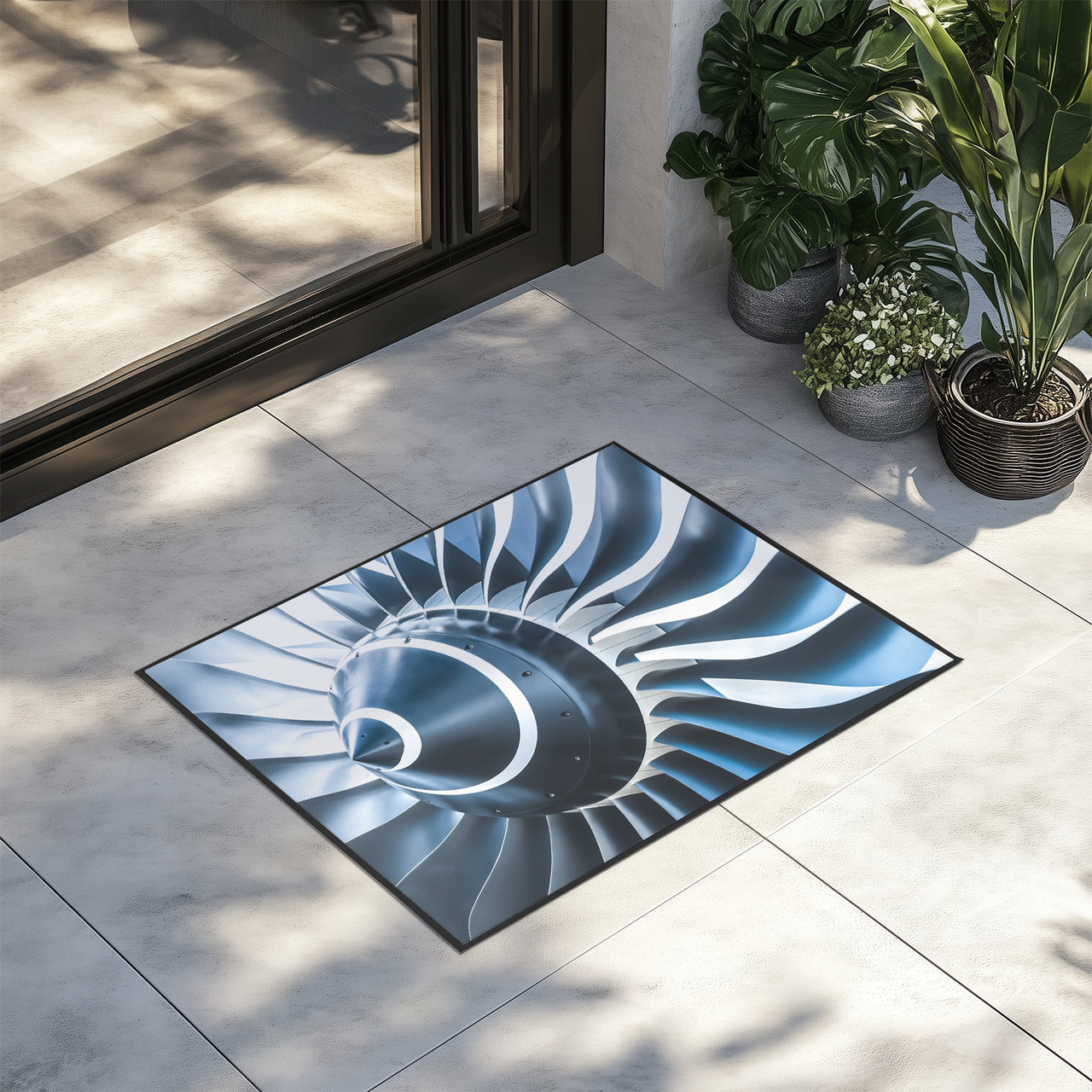Blue Toned Super Jet Engine Blades Closeup Designed Door Mats