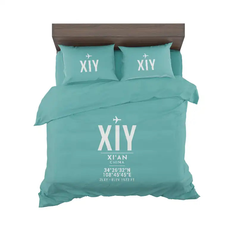 Xi'an Xianyang International Airport (XIY) Bedding Sets & Blankets - Bedding Set - ID Tag - Turquoise