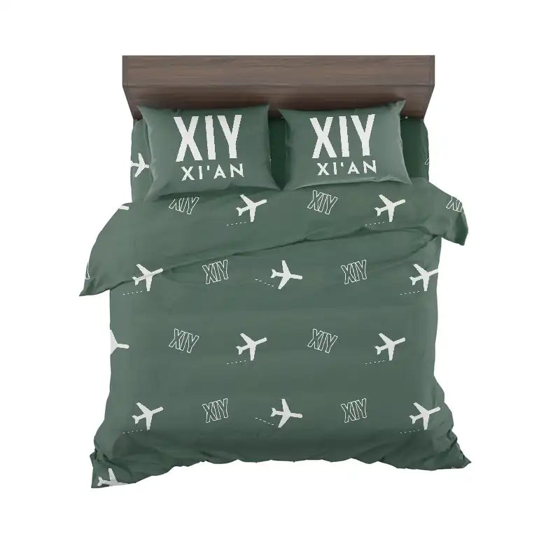 Xi'an Xianyang International Airport (XIY) Bedding Sets & Blankets - Bedding Set - Pattern - Dark Green