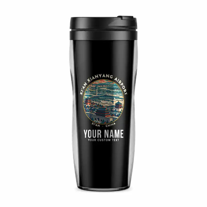 Xi'an Xianyang International Airport (XIY) Travel Mugs - Badge + Name - Plastic (No Holder) - Black