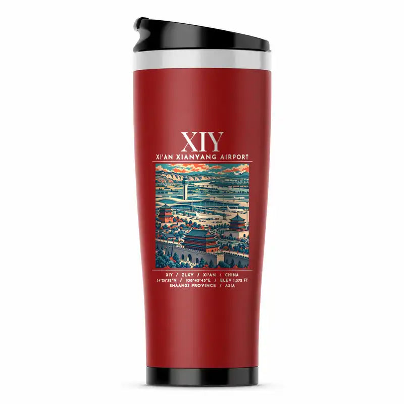 Xi'an Xianyang International Airport (XIY) Travel Mugs - Poster - Stainless Steel (No Holder) - Red