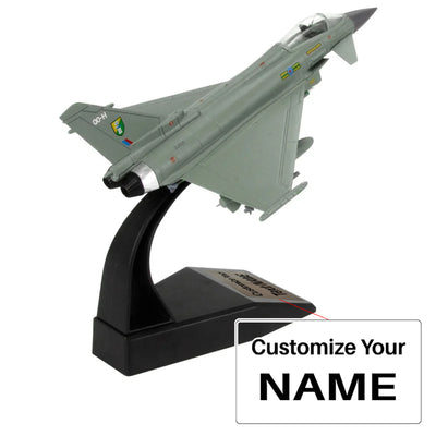Side view of British Air EF2000 Eurofighter Typhoon Fighter Airplane Mode (1/100 Scale) aviation military aircraft model in d.