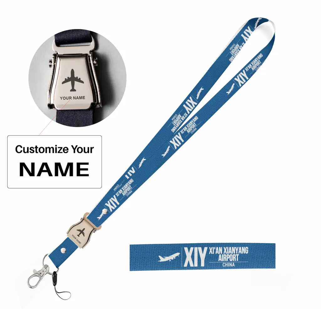 Xi'an Xianyang International Airport (XIY) seat belt lanyard - blue with name