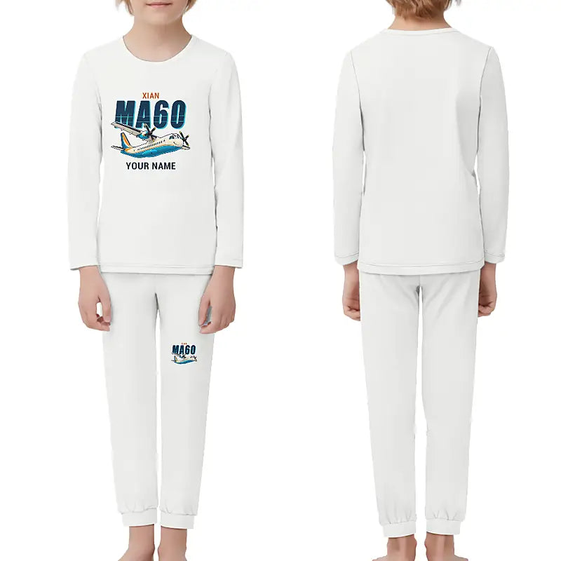 Xian MA60 - Children Pajamas - Cartoon Chest + Name - White