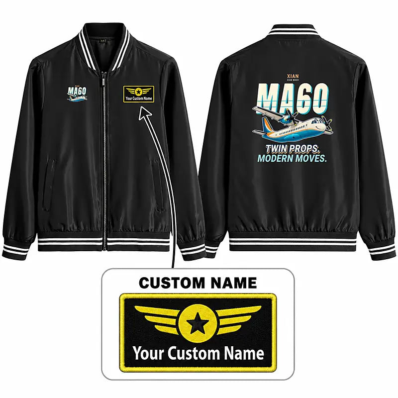 Xian MA60 Stylish Jackets - Baseball Collar - Cartoon + Name - Black