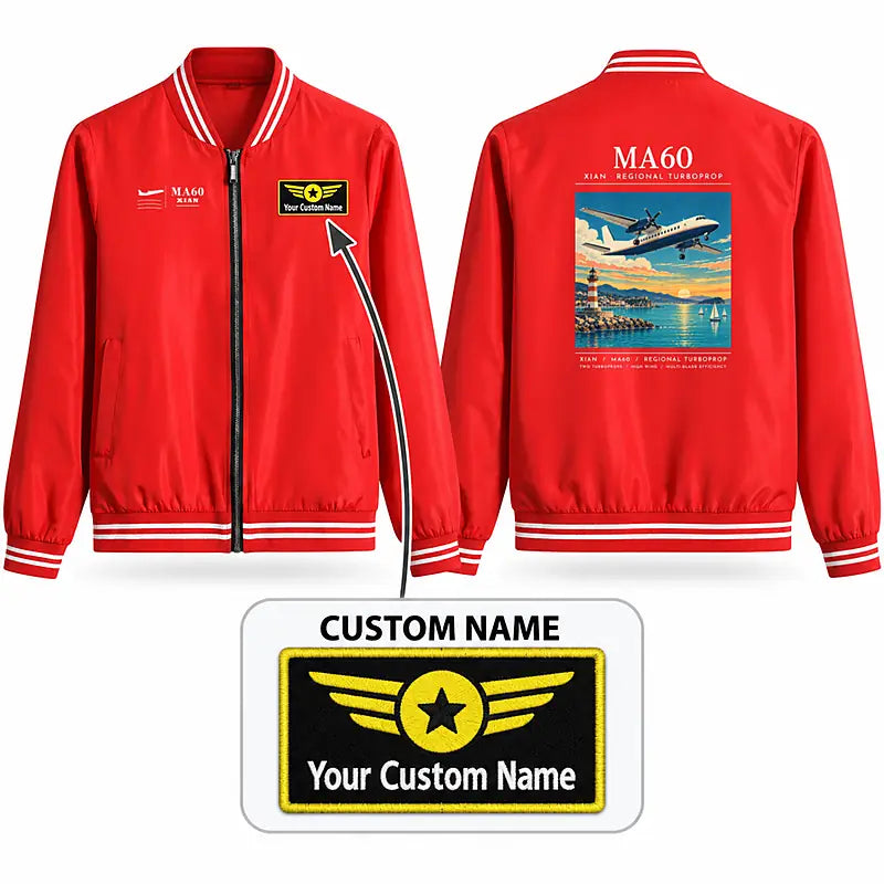 Xian MA60 Stylish Jackets - Baseball Collar - Poster + Name - Red
