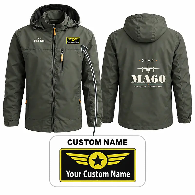 Xian MA60 Stylish Jackets - Hooded Windbreaker - Heritage + Name - Olive Green