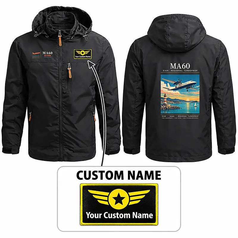 Xian MA60 Stylish Jackets - Hooded Windbreaker - Poster + Name - Black