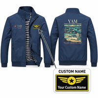 Thumbnail for Sault Ste Marie Airport (YAM) Stylish Jackets - Stand Collar - Poster + Name - Navy Blue