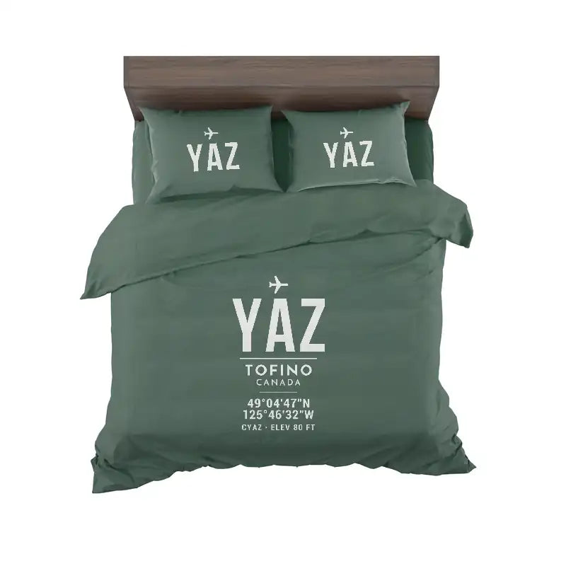 Tofino Long Beach Airport (YAZ) Bedding Sets & Blankets - Bedding Set - ID Tag - Dark Green