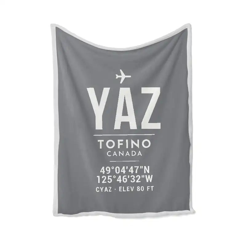 Tofino Long Beach Airport (YAZ) Bedding Sets & Blankets - Blanket - ID Tag - Gray